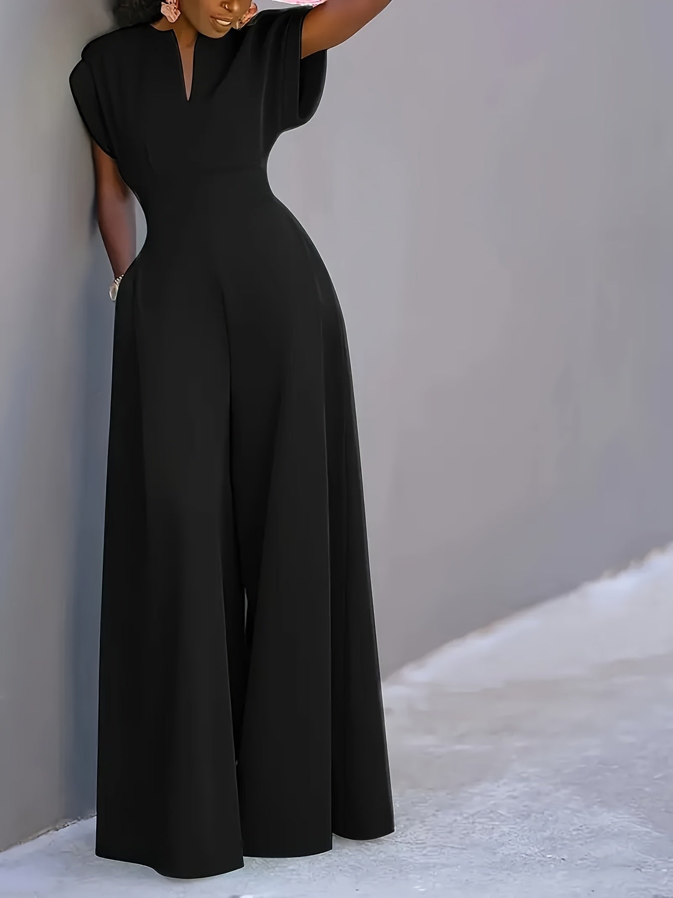 Women's Casual Jumpsuit - V-Neck Wide Leg 2 – view 3