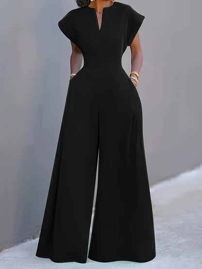 Women's Casual Jumpsuit - V-Neck Wide Leg 2 – Black option – main product image