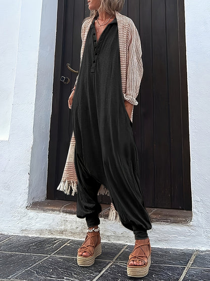 Women's Casual Jumpsuit - V-Neck Wide Leg detail view