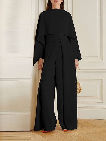 Women's Casual Jumpsuit - Wide Leg Zip Detail detail view