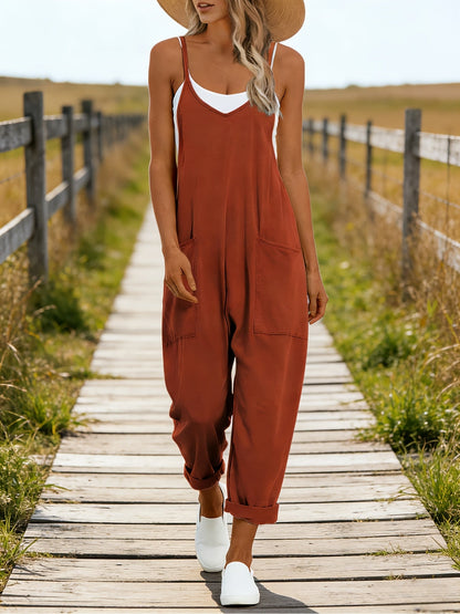Women's Casual Overalls - Brick Red Pocket Detail – Red option – view 2