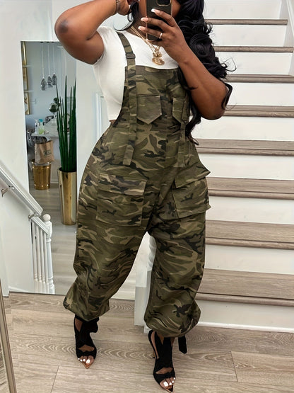 Women's Casual Overalls - Camo Print Wide Leg detail view