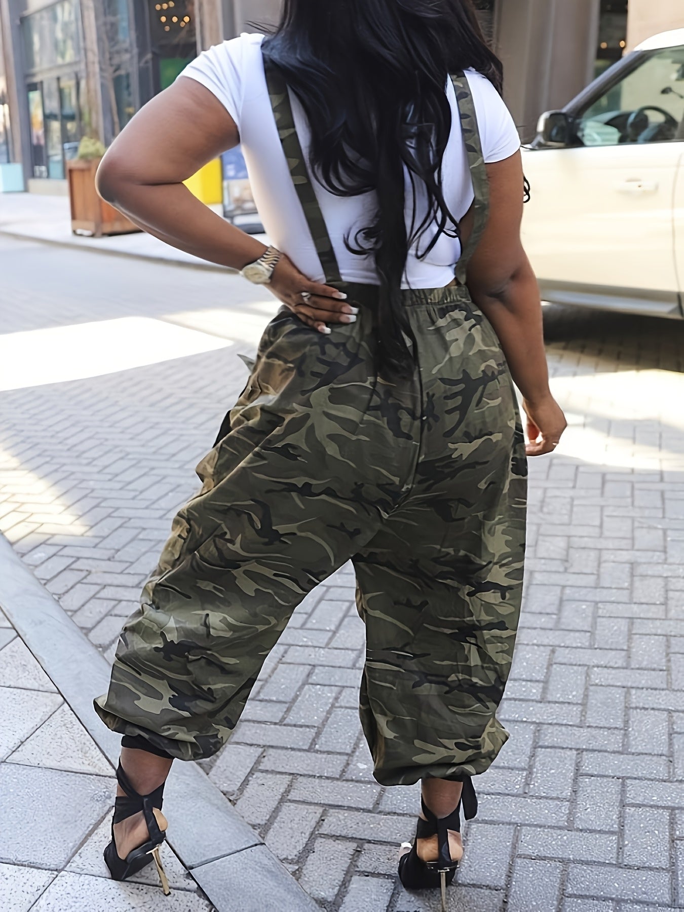 Women's Casual Overalls - Camo Print Wide Leg detail view