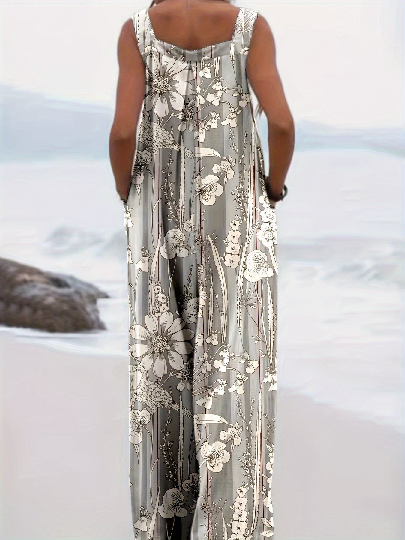 Women's Casual Overalls - Floral Print Full Length detail view