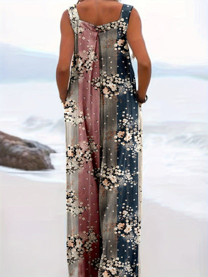 Women's Casual Overalls - Floral Print Wide Leg detail view