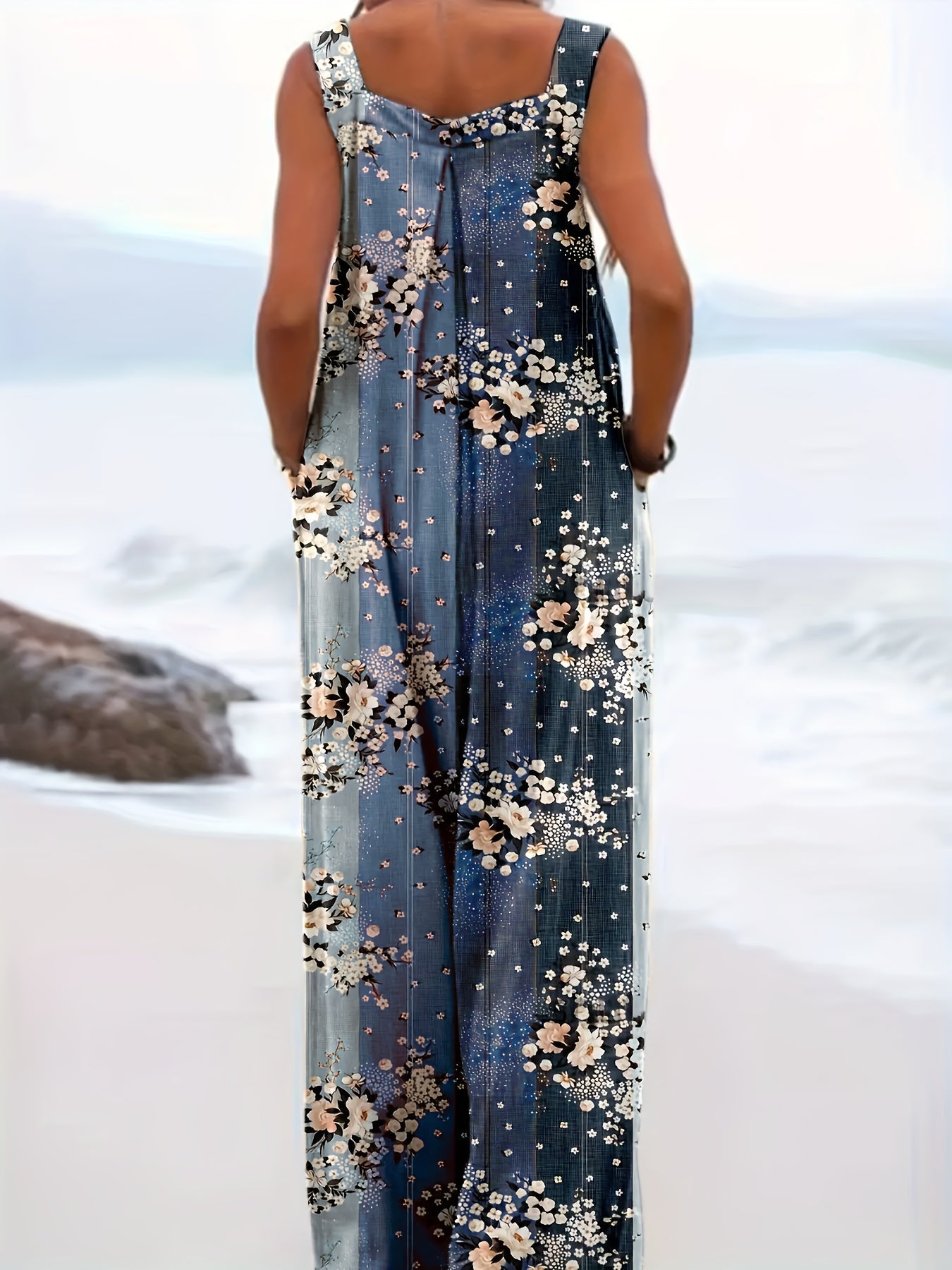 Women's Casual Overalls - Floral Print Wide Leg detail view