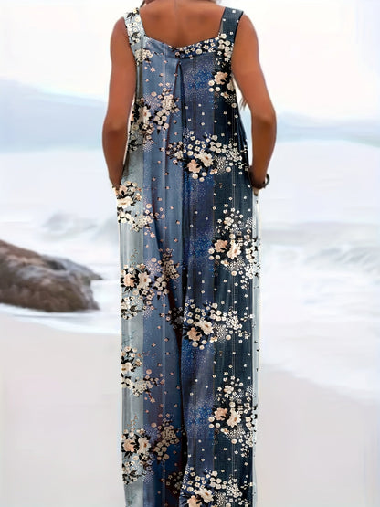Women's Casual Overalls - Floral Print Wide Leg detail view