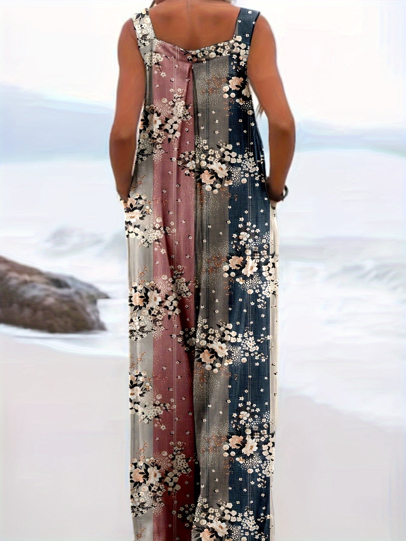 Women's Casual Overalls - Floral Print Wide Leg detail view