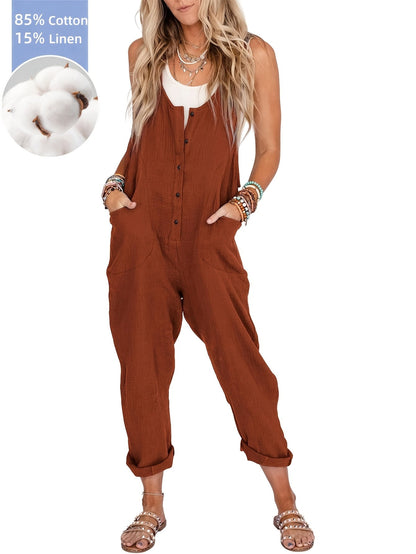 Women's Casual Overalls - Full Length Pocket Detail – Beige option – view 2