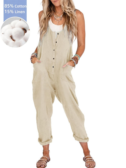 Women's Casual Overalls - Full Length Pocket Detail – Beige option – view 5