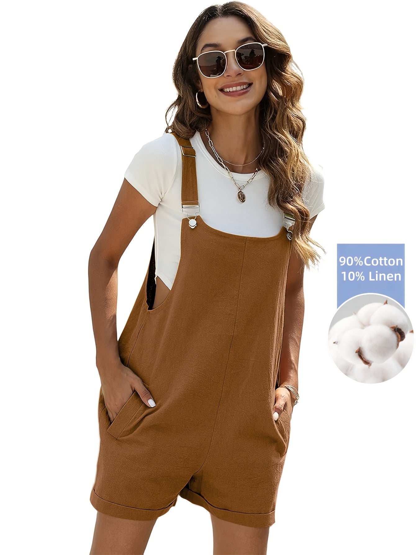 Women's Casual Overalls - Solid Color Classic Neckline detail view