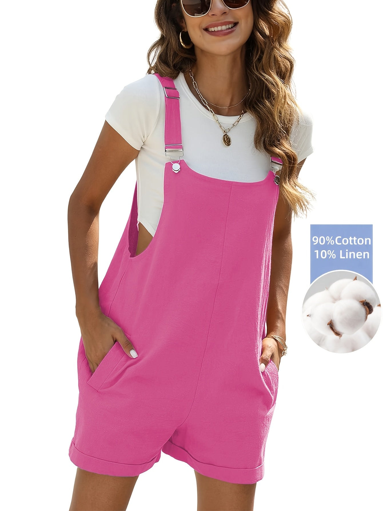 Women's Casual Overalls - Solid Color Classic Neckline detail view