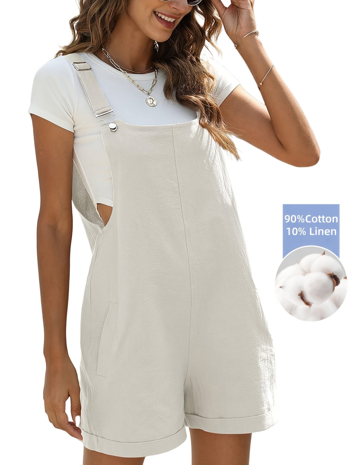 Women's Casual Overalls - Solid Color Classic Neckline detail view