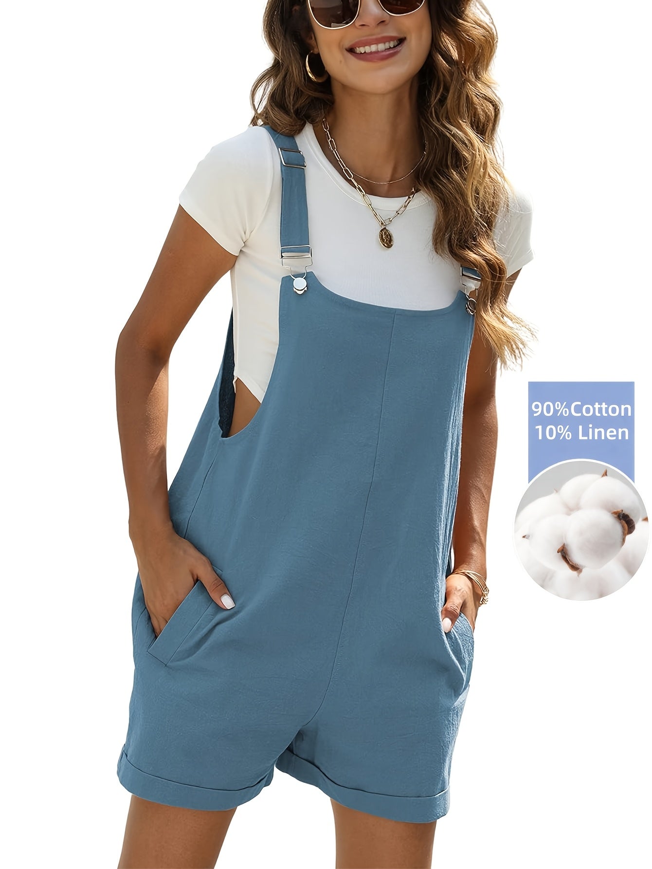 Women's Casual Overalls - Solid Color Classic Neckline detail view
