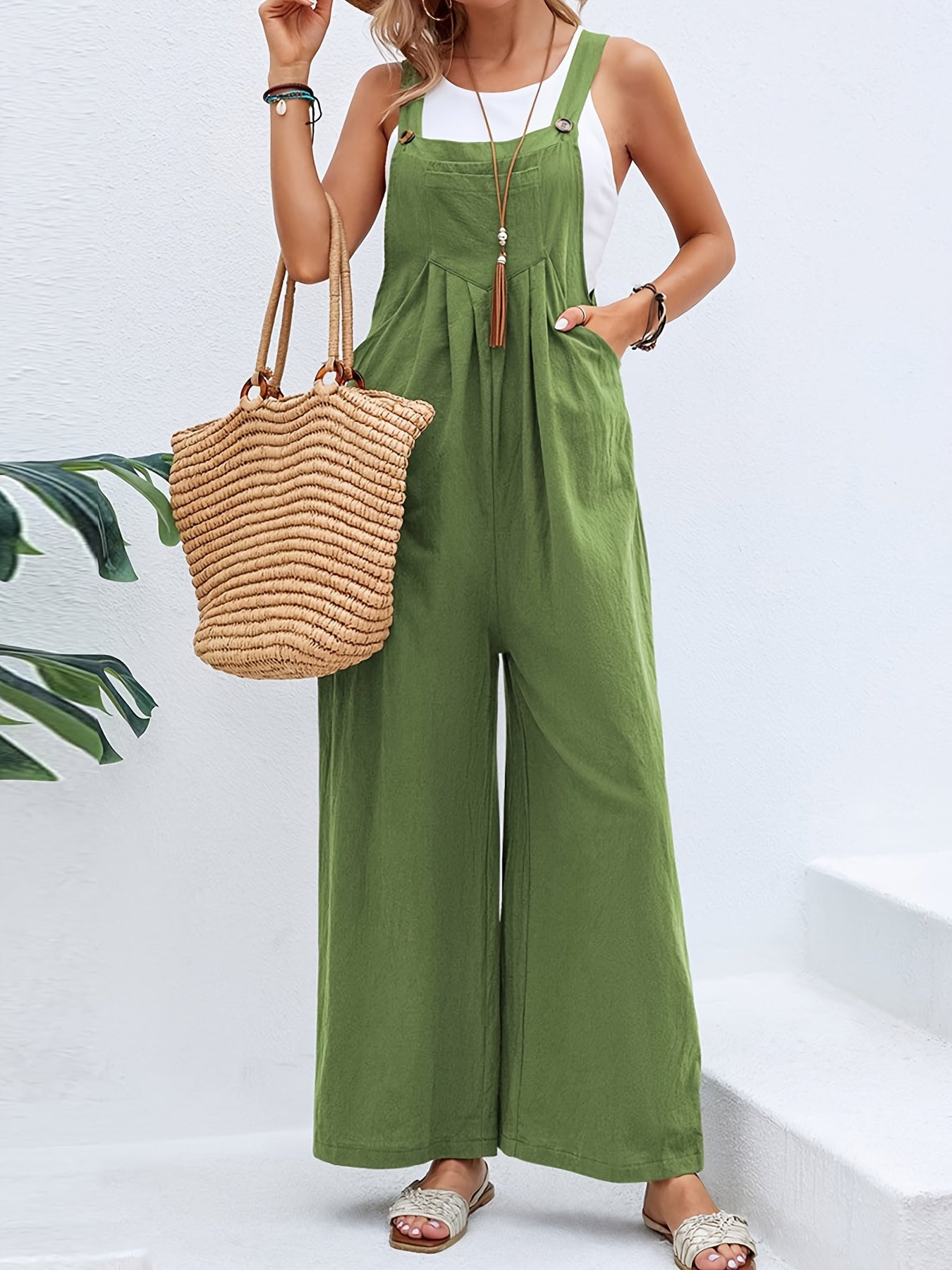 Women's Casual Overalls - Square Neck Full Length detail view