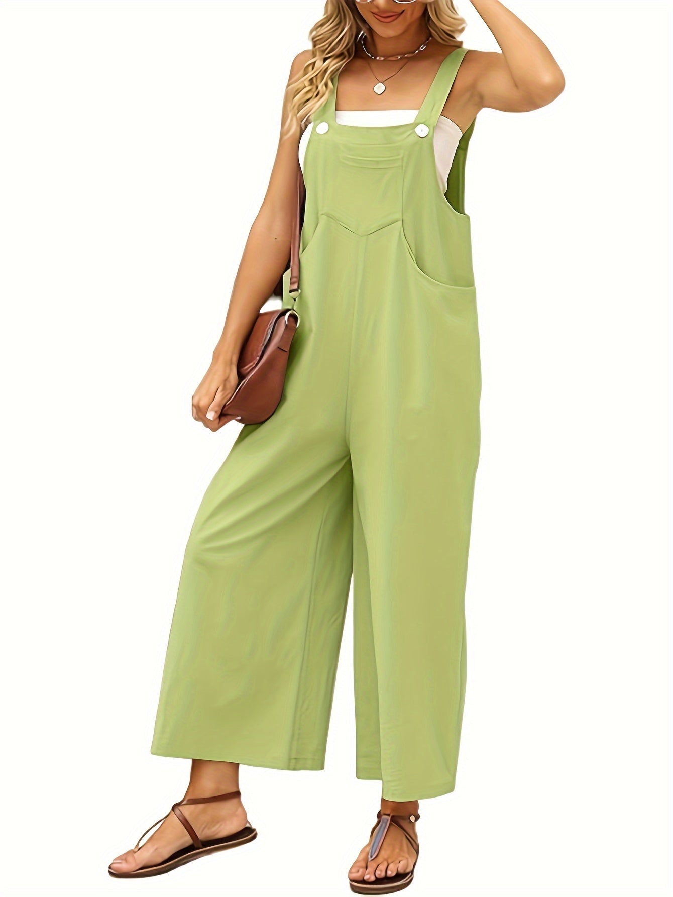 Women's Casual Overalls - Square Neck Wide Leg detail view