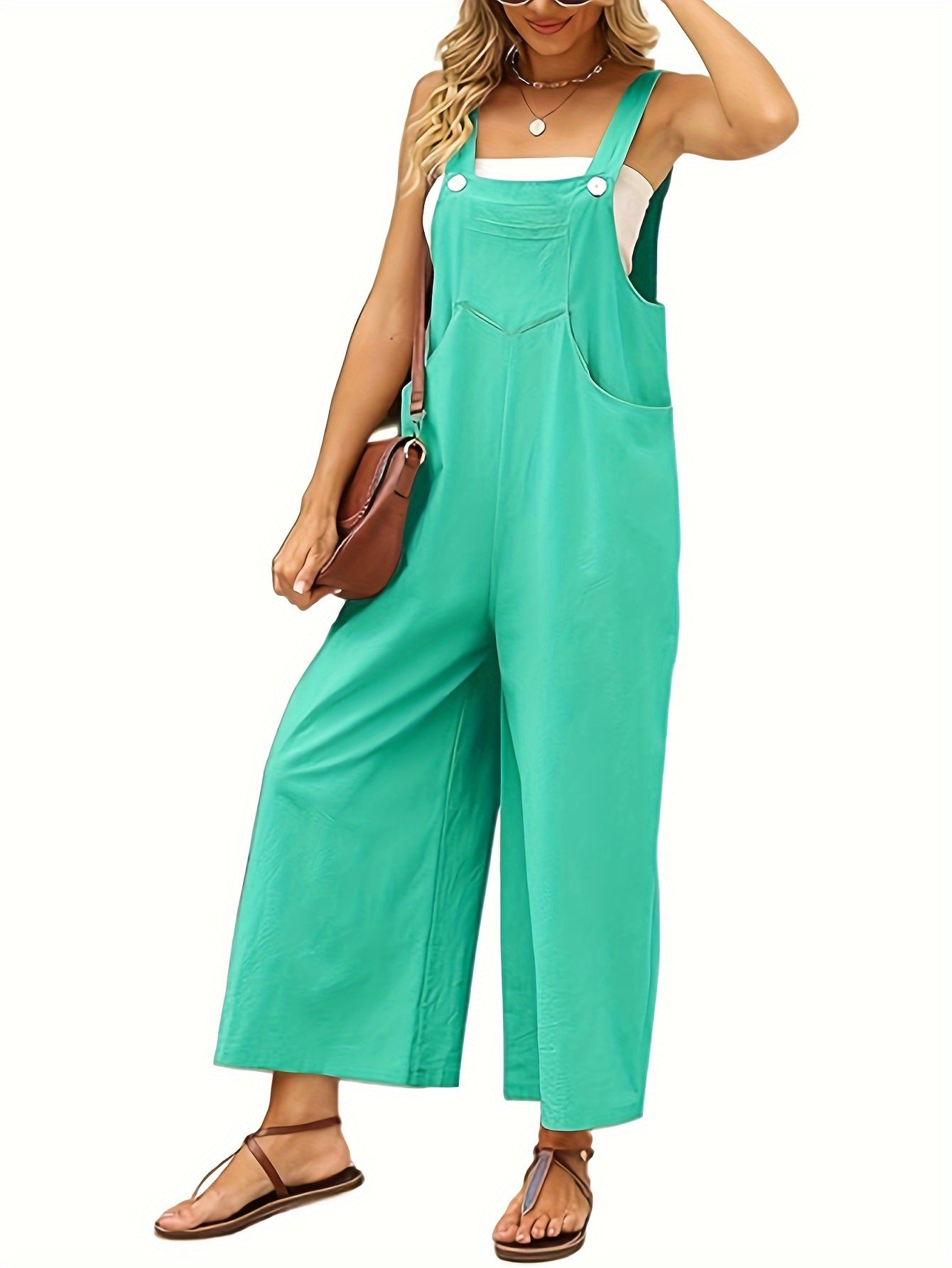 Women's Casual Overalls - Square Neck Wide Leg – Yellow option – view 3