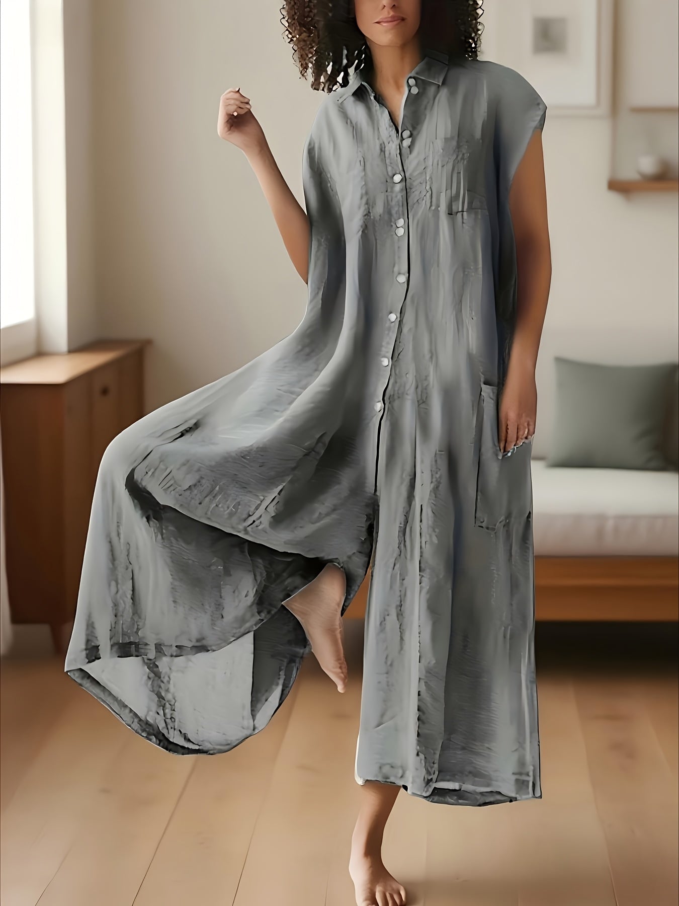 Women's Casual Overalls - V-Neck Full Length detail view