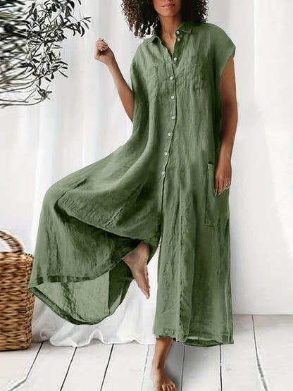 Women's Casual Overalls - V-Neck Full Length detail view