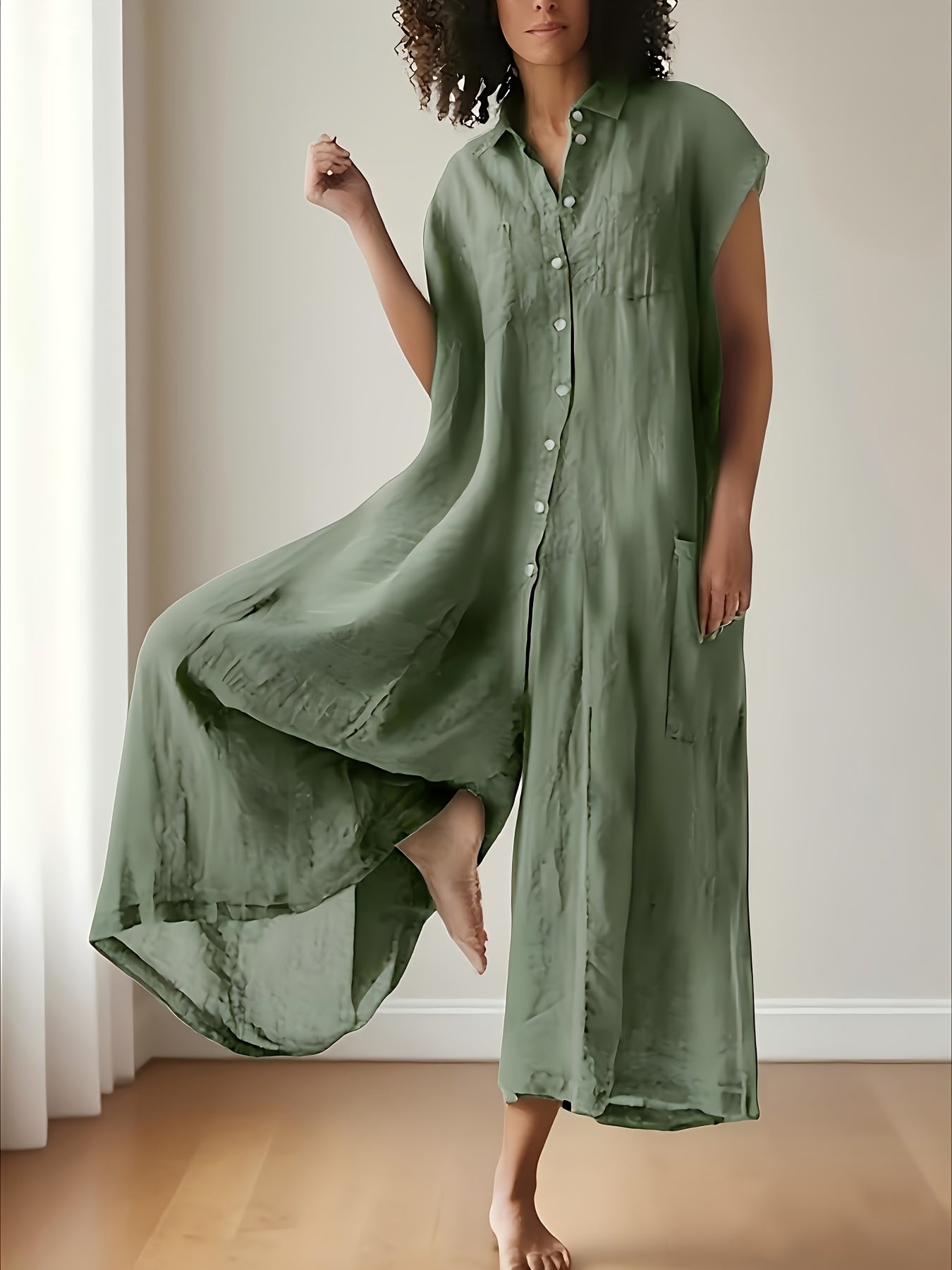 Women's Casual Overalls - V-Neck Full Length detail view