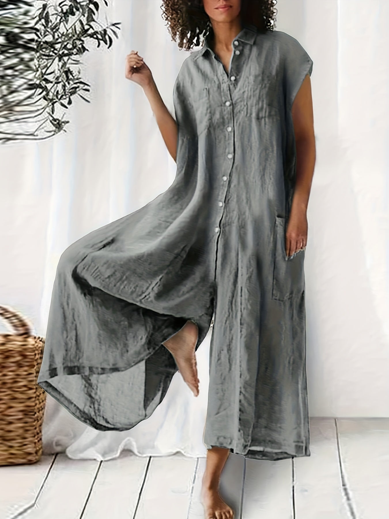 Women's Casual Overalls - V-Neck Full Length detail view