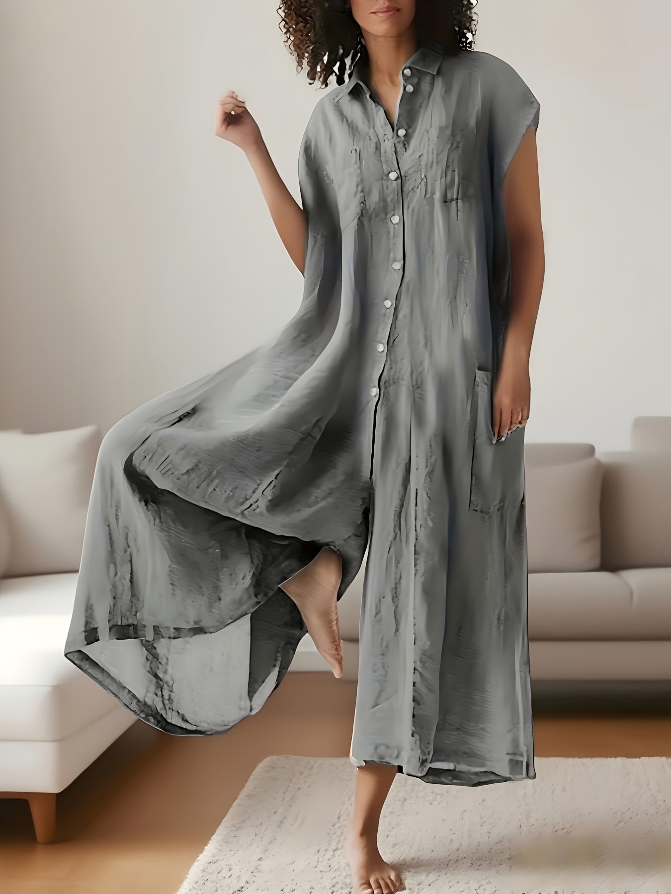 Women's Casual Overalls - V-Neck Full Length detail view