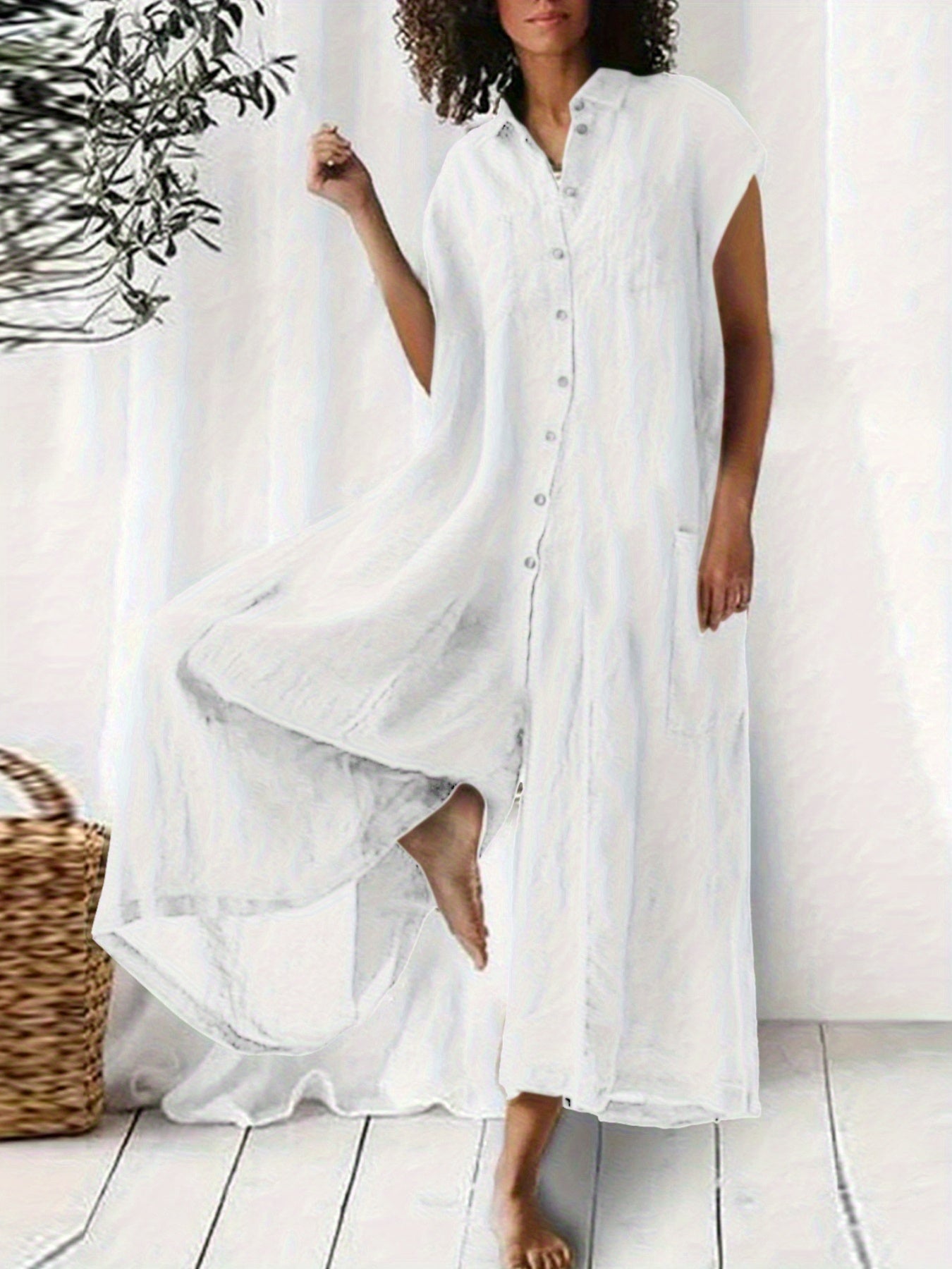 Women's Casual Overalls - V-Neck Full Length detail view