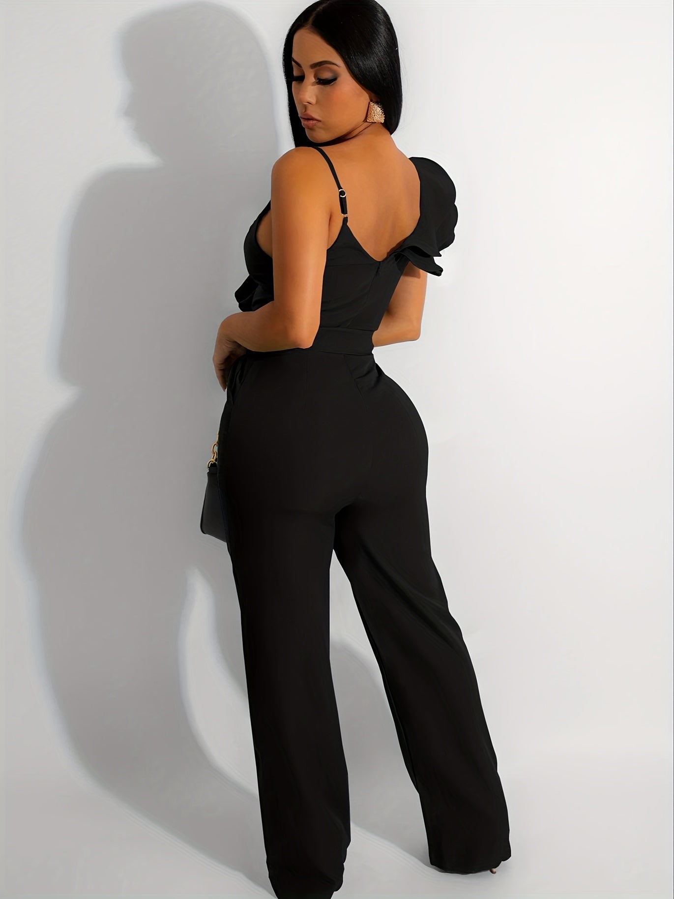 Women's Casual Overalls - V-Neck Wide Leg detail view