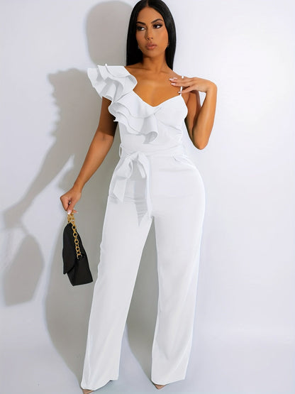 Women's Casual Overalls - V-Neck Wide Leg detail view