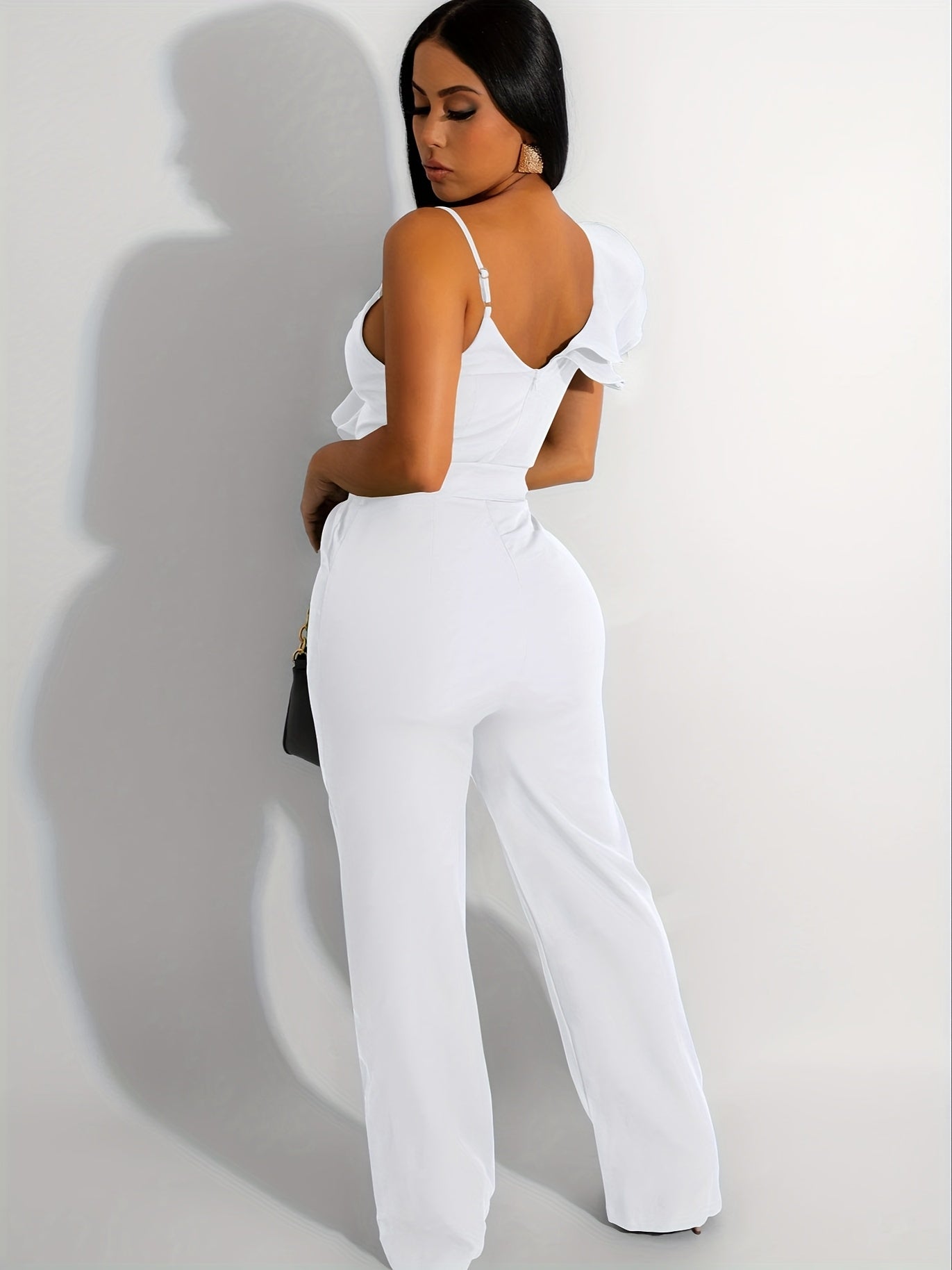 Women's Casual Overalls - V-Neck Wide Leg detail view