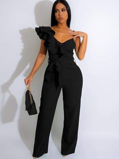 Women's Casual Overalls - V-Neck Wide Leg detail view