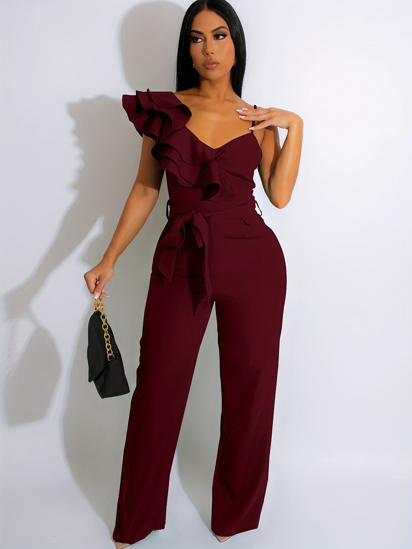 Women's Casual Overalls - V-Neck Wide Leg detail view