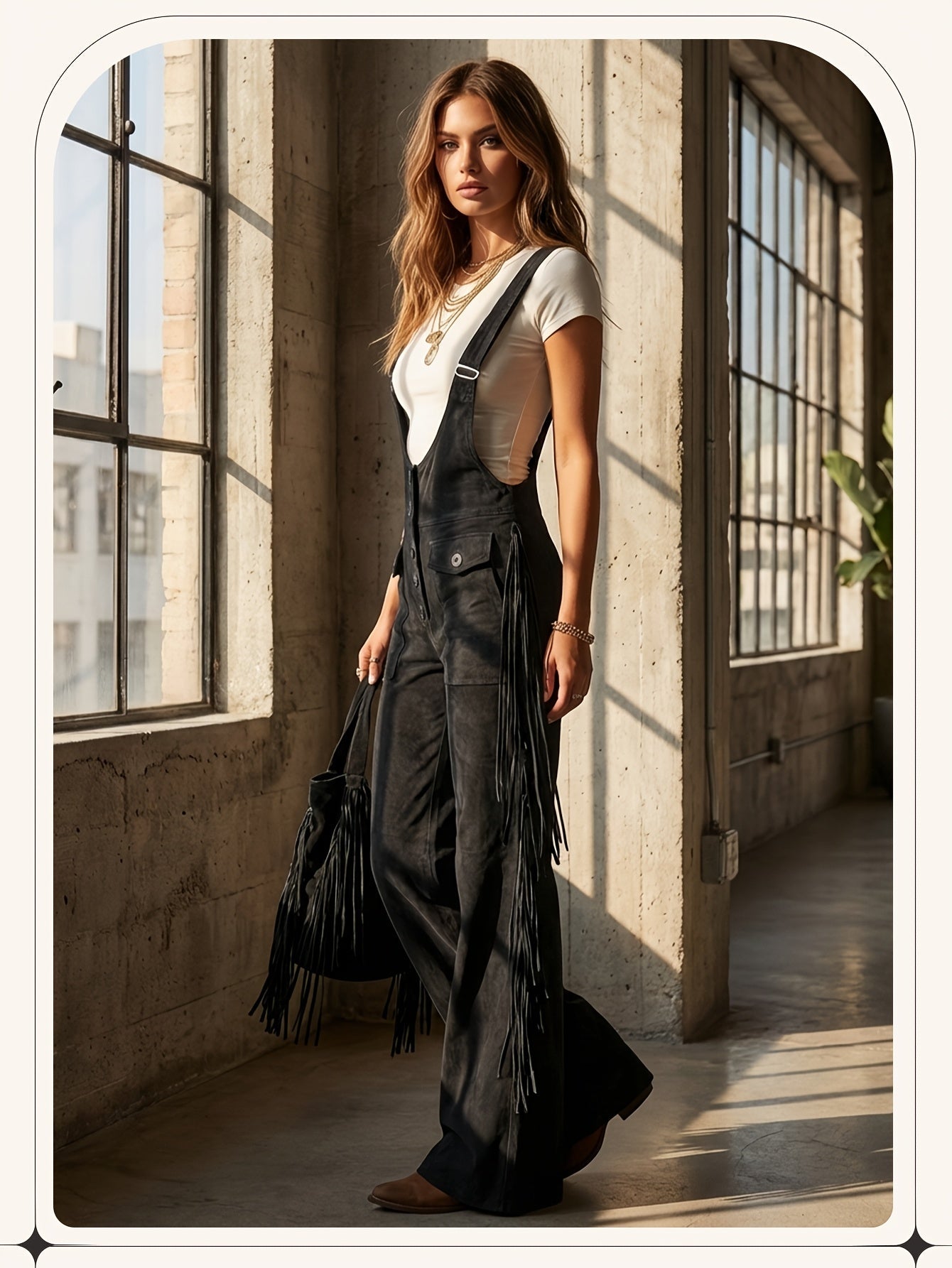 Women's Casual Overalls - Wide Leg Button Detail detail view