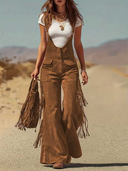 Women's Casual Overalls - Wide Leg Button Detail detail view