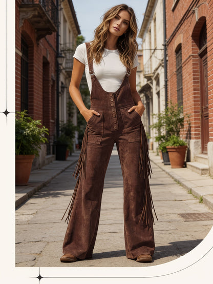 Women's Casual Overalls - Wide Leg Button Detail detail view