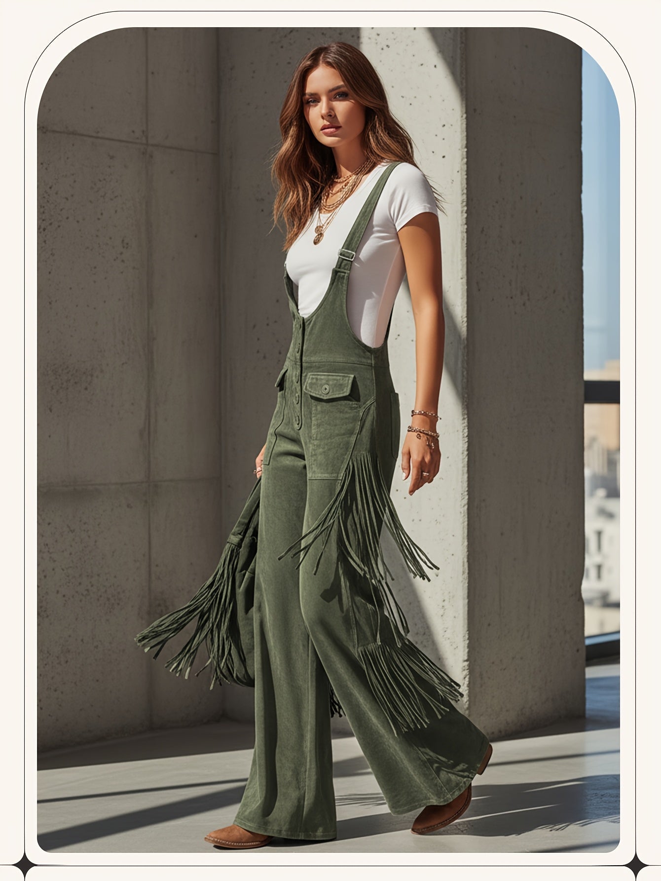 Women's Casual Overalls - Wide Leg Button Detail detail view