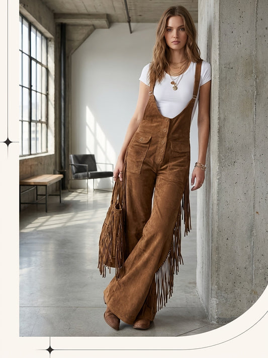 Women's Casual Overalls - Wide Leg Button Detail – Red option – main product image