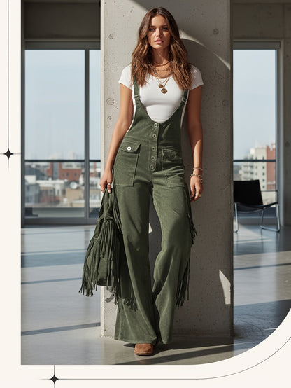 Women's Casual Overalls - Wide Leg Button Detail – Red option – view 4
