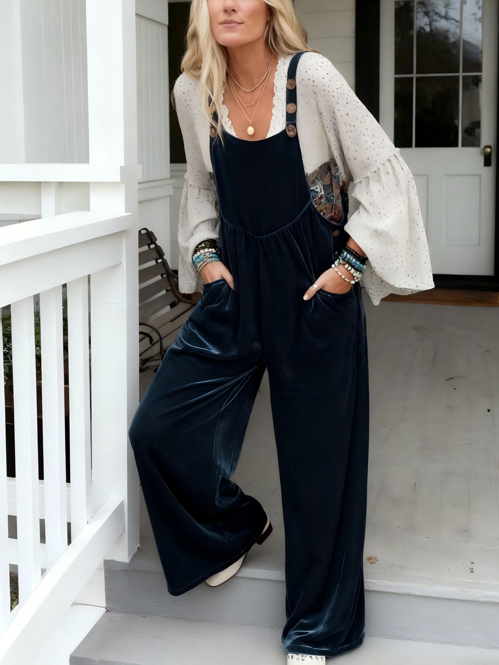 Women's Casual Overalls - Wide Leg Easy Styling 2 detail view
