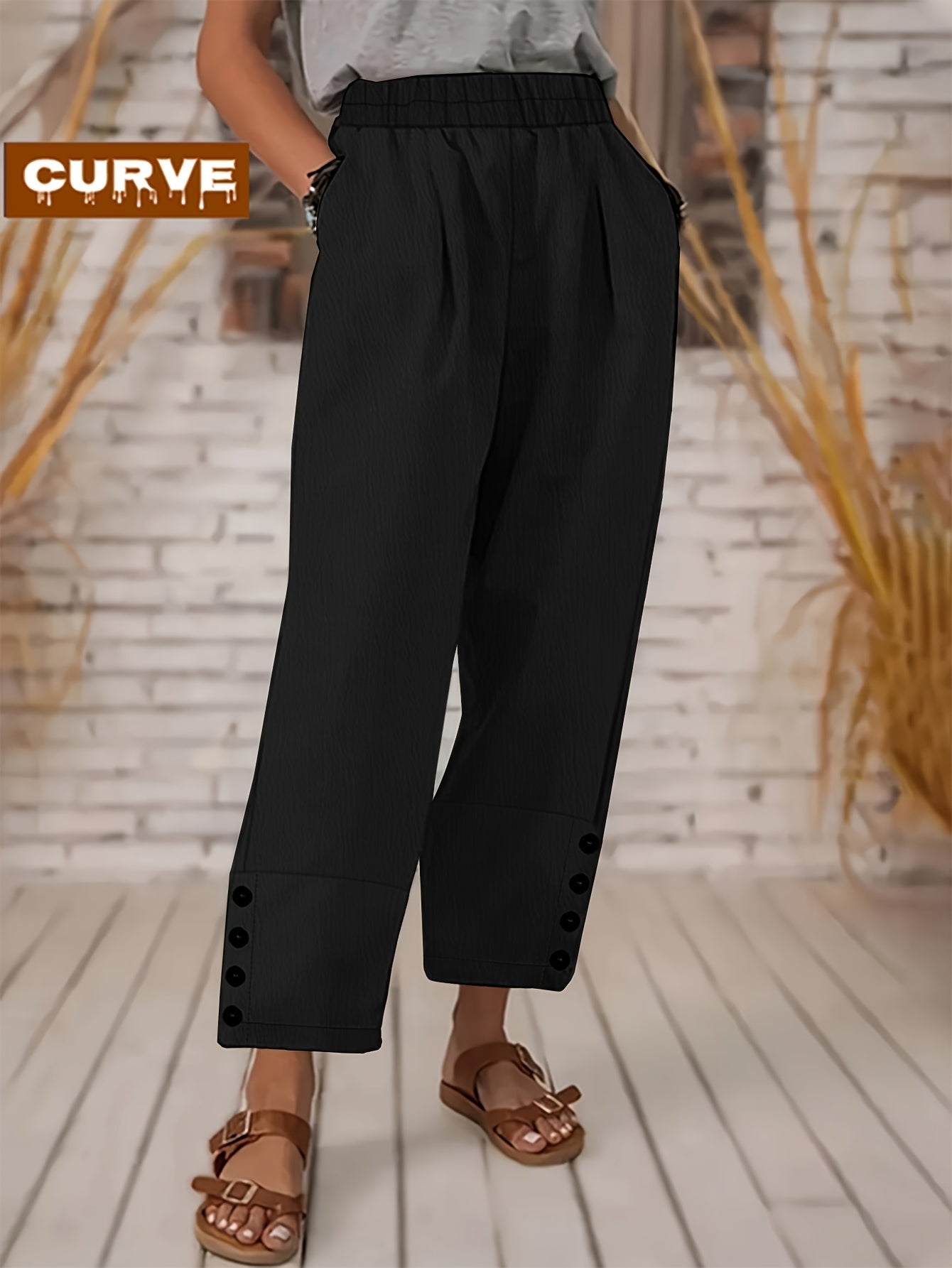 Women's Casual Pants - Elastic Waist With Pockets detail view