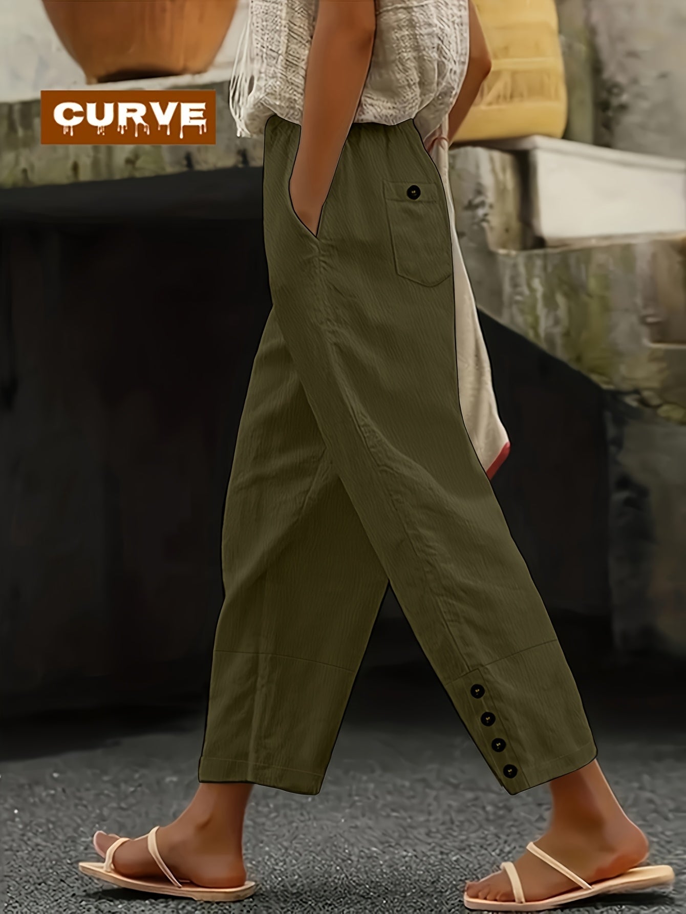 Women's Casual Pants - Elastic Waist With Pockets detail view