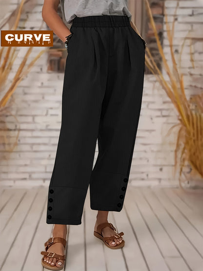 Women's Casual Pants - Elastic Waist With Pockets detail view