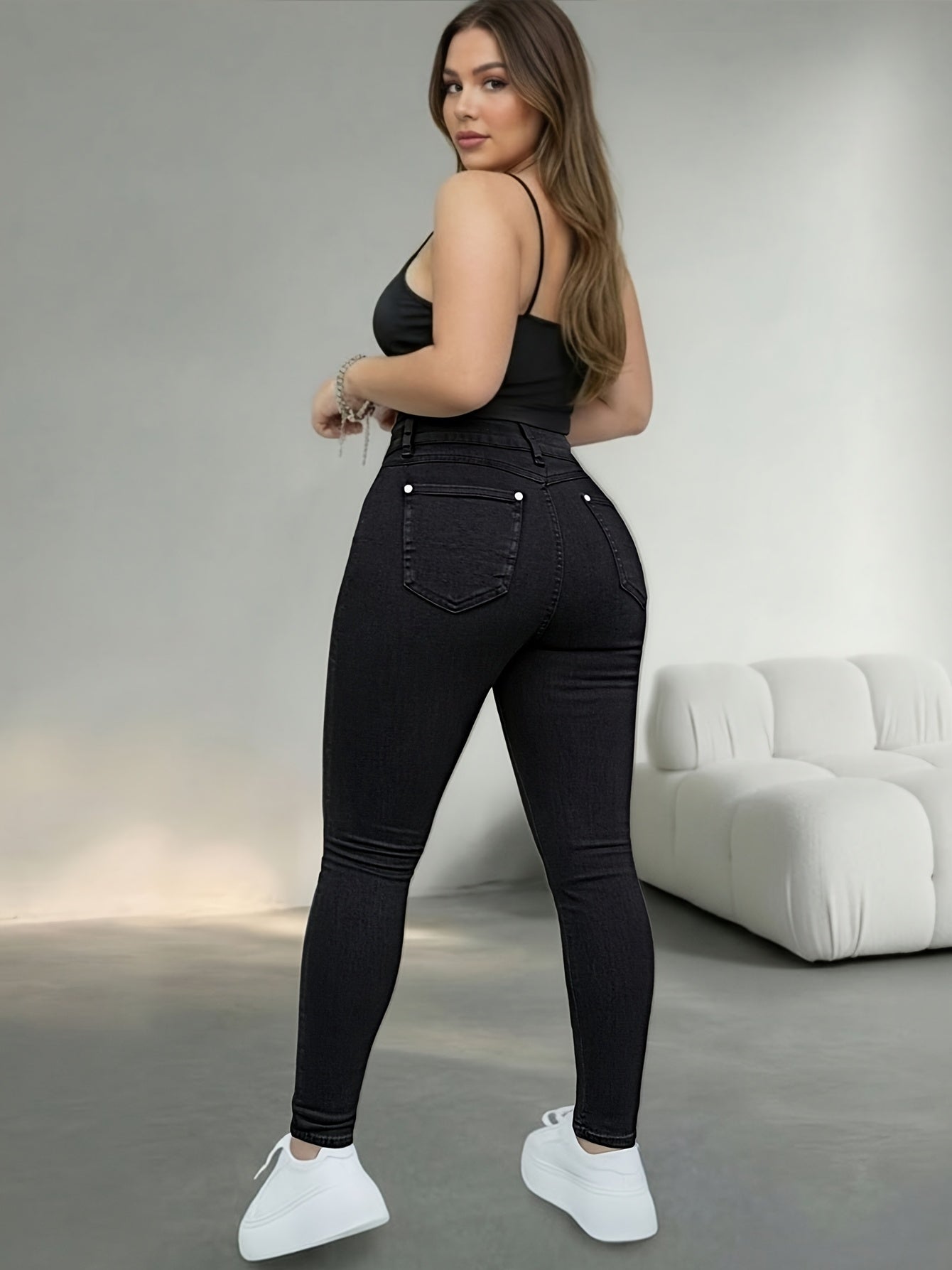 Women's Casual Pants - High Waist – Black detail view