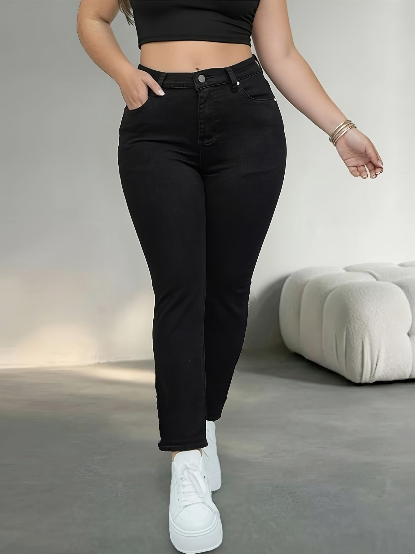 Women's Casual Pants - High Waist – Black detail view