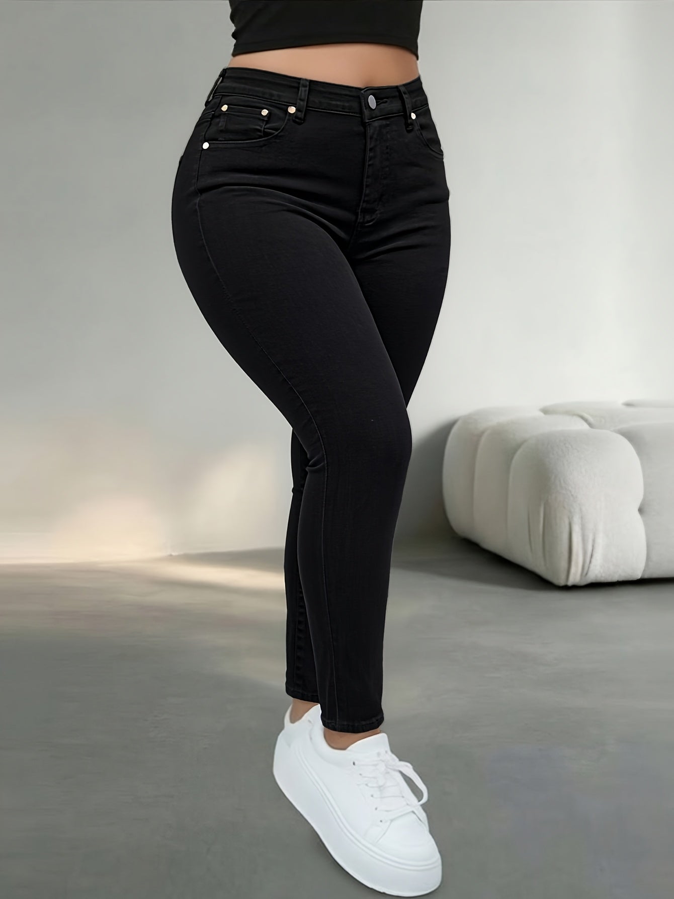 Women's Casual Pants - High Waist – Black detail view