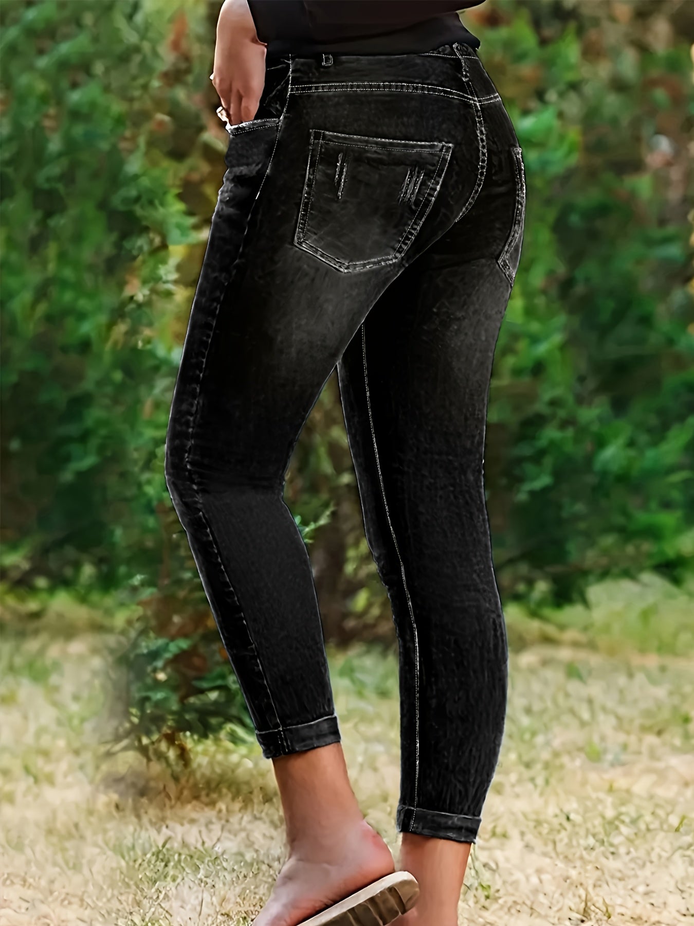 Women's Casual Pants - High Waist – Sea Blue / Black detail view