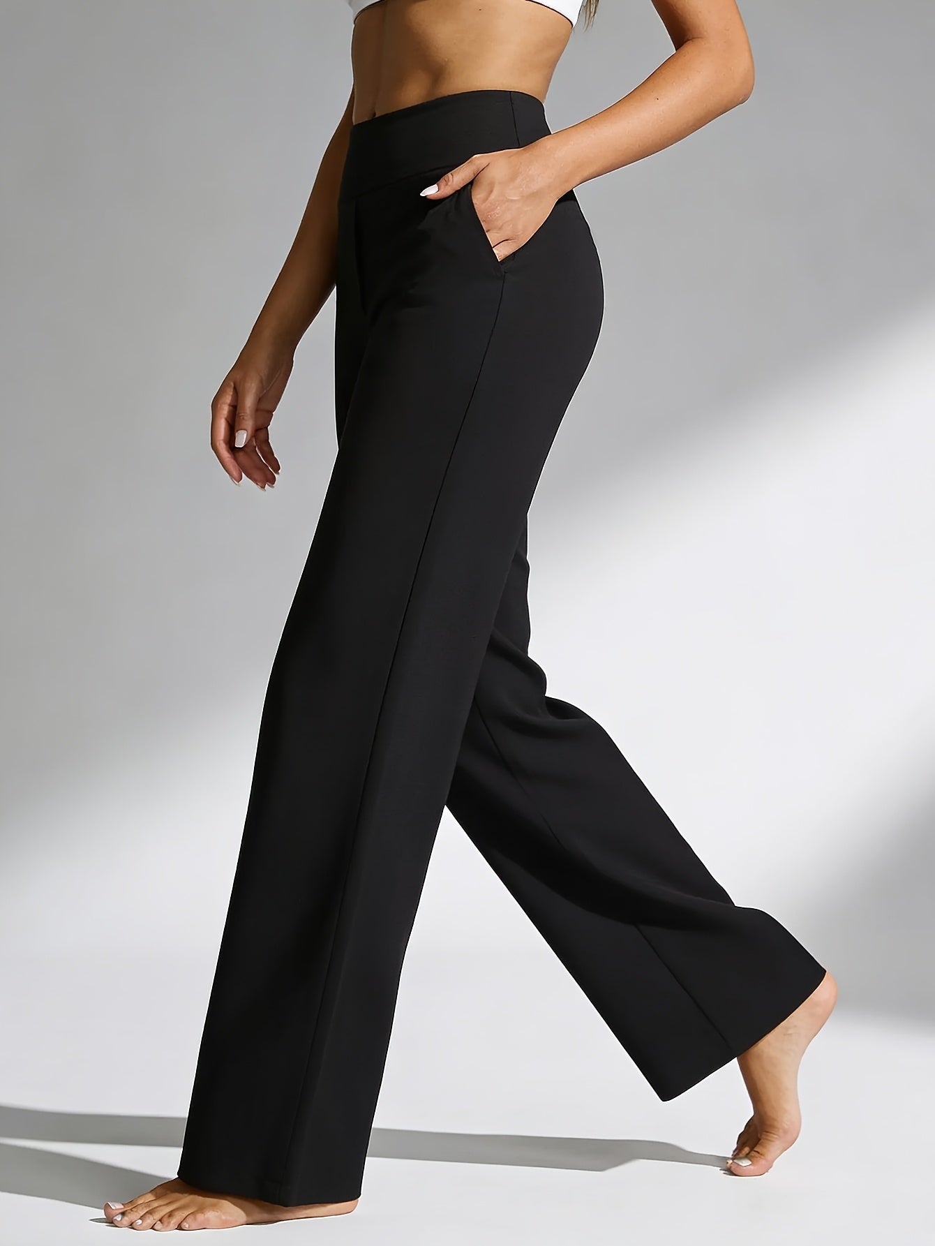 Women's Casual Pants - High Waist With Pockets – Grey option – view 2