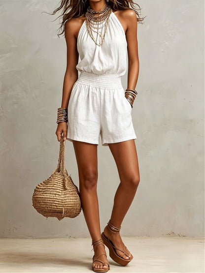 Women's Casual Romper - Halter Neck Short Leg detail view