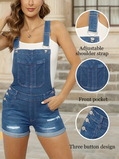 Women's Casual Romper - Short Leg Distressed Detail – Blue option – main product image