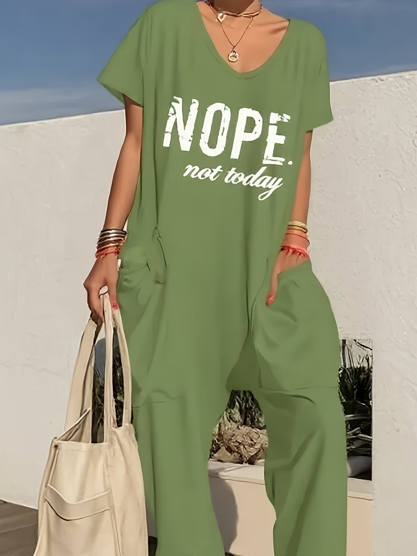 Women's Casual Romper - V-Neck Short Leg detail view